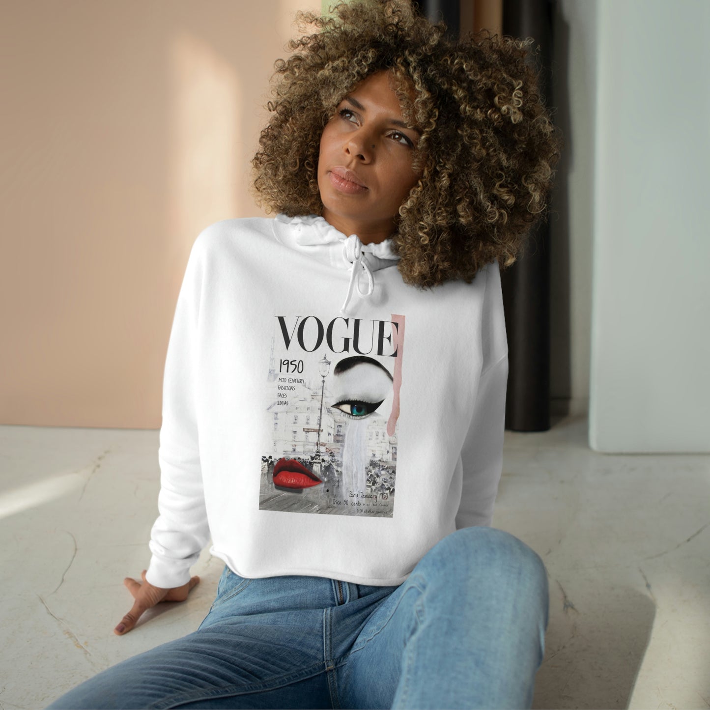 VOGUE Magazine Cover Crop Hoodie, Cropped Pullover, Crop Sweatshirt, Crop Top - Face