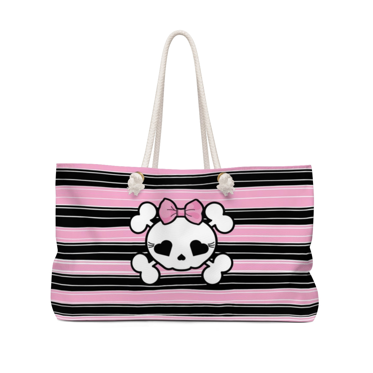 Pink Stripe Candy Skull Weekender Bag