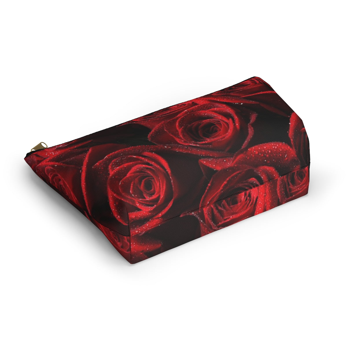 Personalized Rose Cosmetic Pouch w T-bottom, Accessory Pouch - Red Rose and Leopard