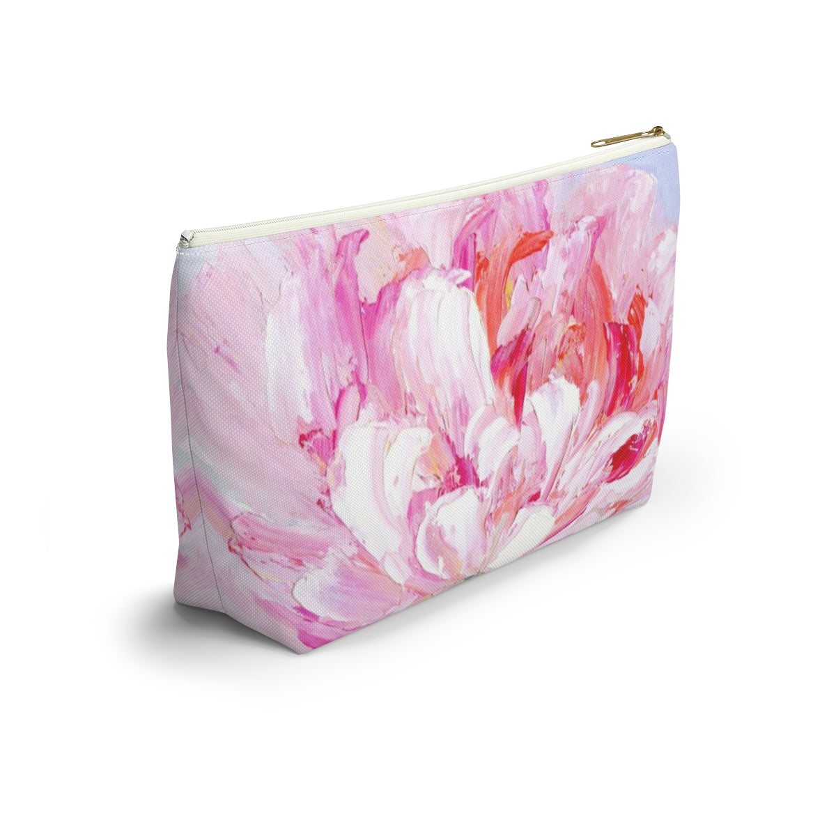 Peony Cosmetic Pouch w T-bottom, Accessory Pouch,  Pink Oil Painting