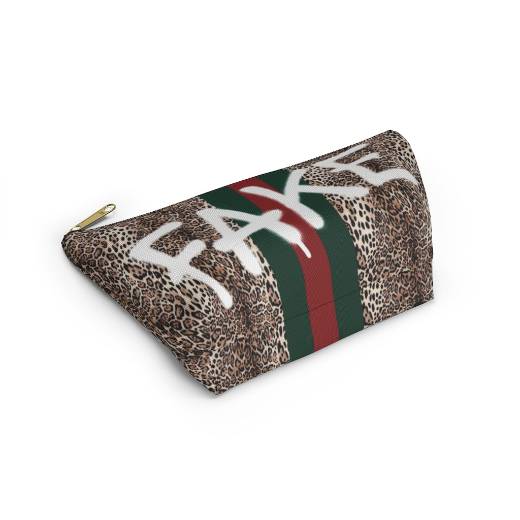 FAKE Fashion Cosmetic Pouch w T-bottom, Accessory Pouch, Leopard Red Green Stripe