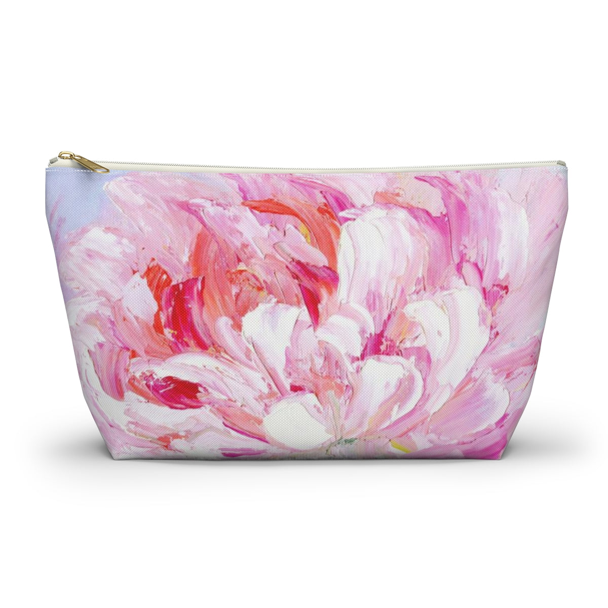 Peony Cosmetic Pouch w T-bottom, Accessory Pouch,  Pink Oil Painting