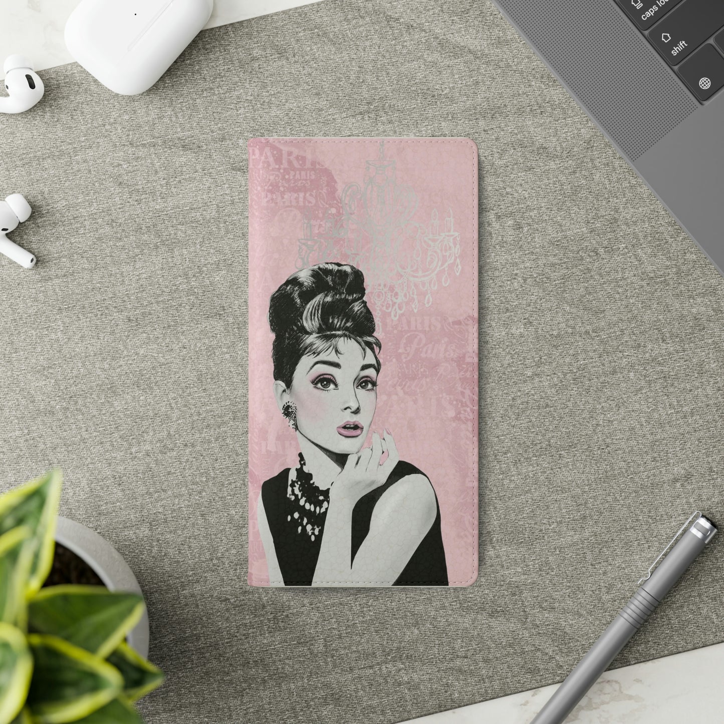 Audrey Hepburn Phone Case, Pink Paris Folio Phone Case, Paris is Always a Good Idea Smart Phone Folding Case