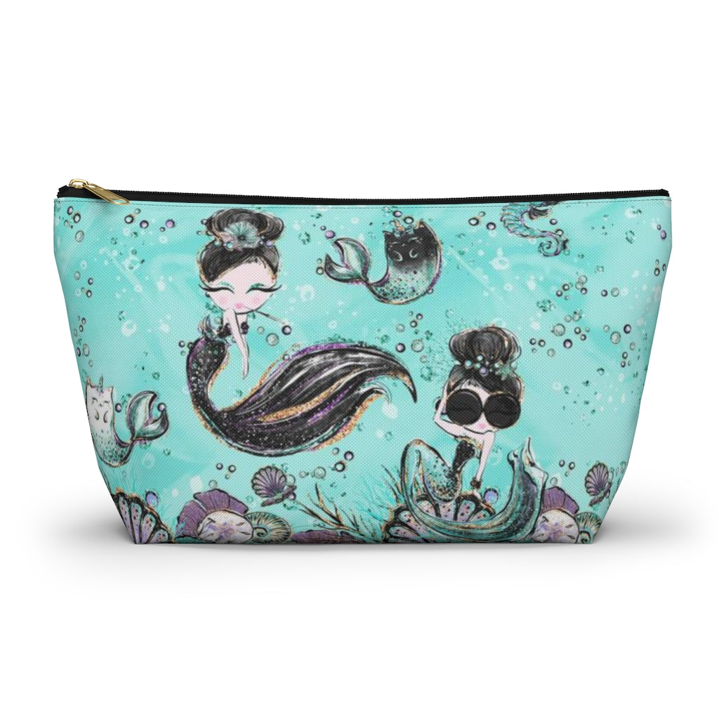 Audrey Hepburn Cosmetic Pouch w T-bottom, Accessory Pouch, Mermaid Mercat