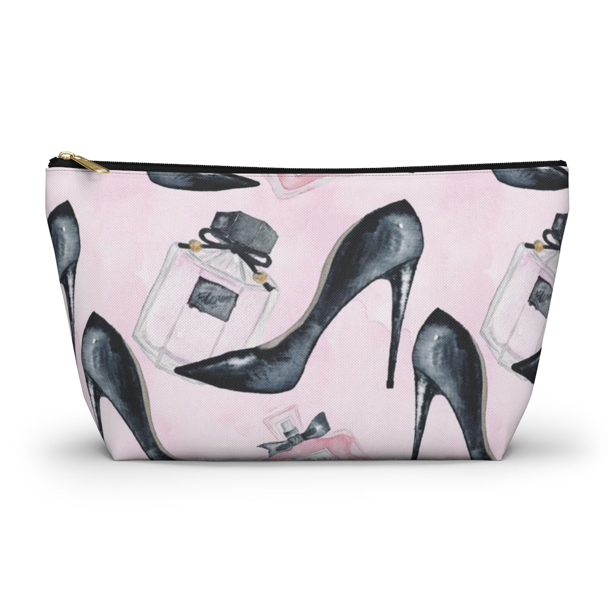 Pink Fashion Pouch w T-bottom, Accessory Pouch - Stilettos and Perfume