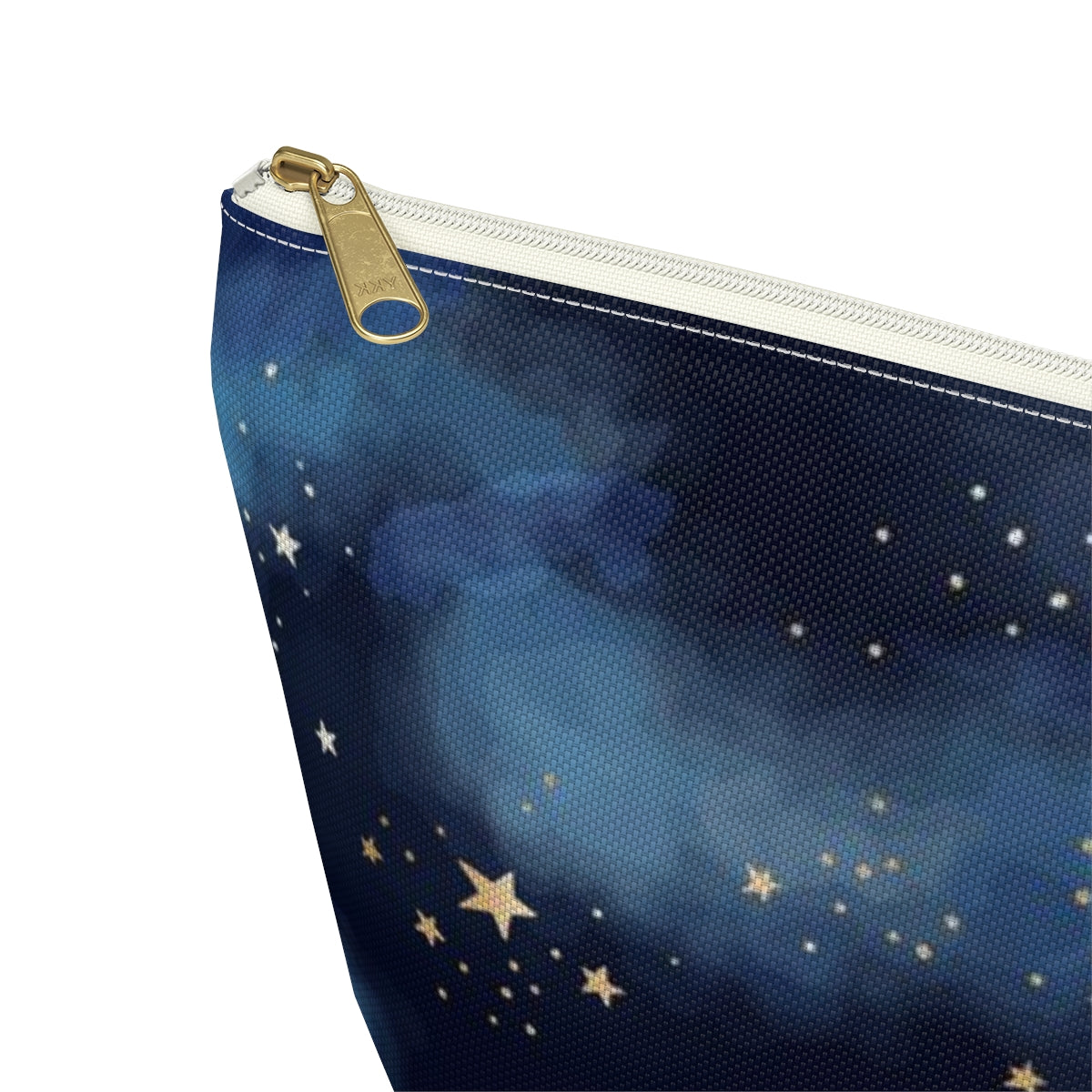 Personalized Starry Night Cosmetic Pouch w T-bottom, Accessory Pouch - Midnight Blue Clouds Gold Stars