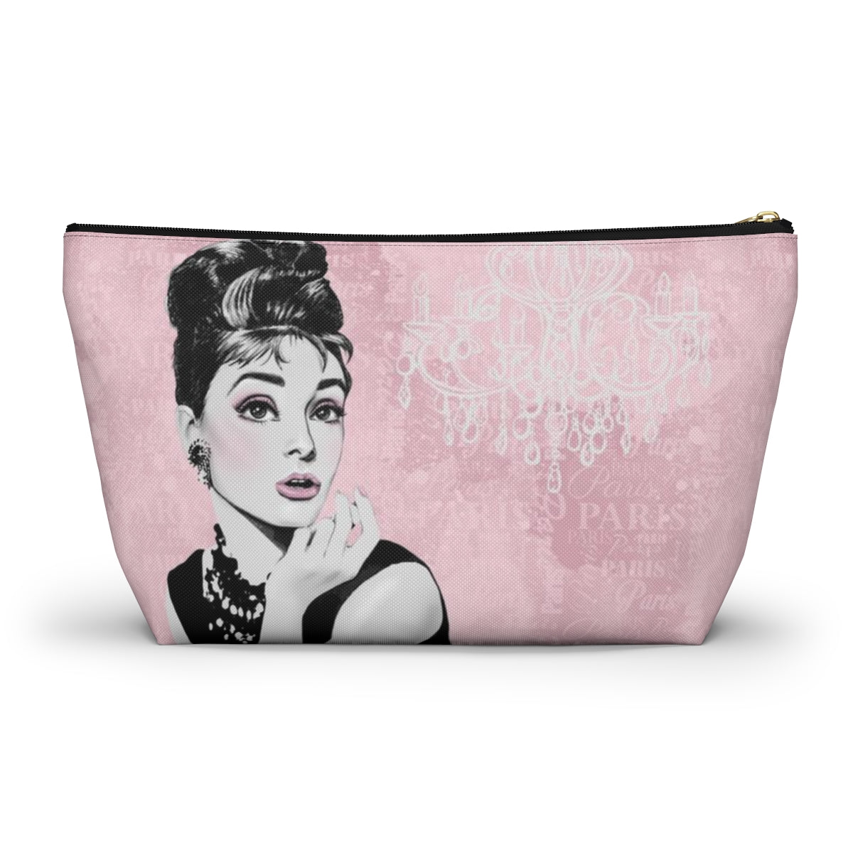 Audrey Hepburn Pouch w T-bottom, Accessory Pouch - Pink Paris is Always a Good Idea Chandelier Bag