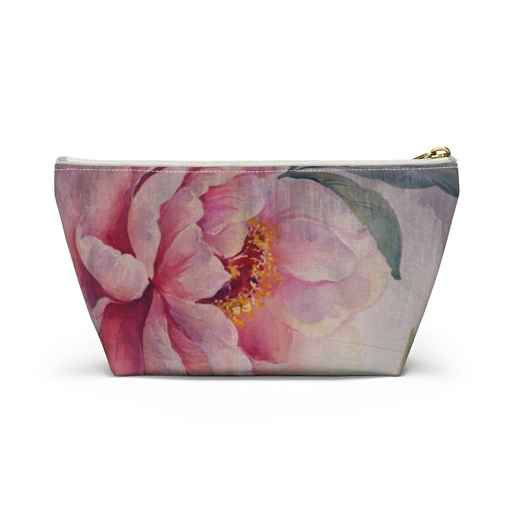 Rose Cosmetic Pouch w T-bottom, Accessory Pouch, Dusky Pink