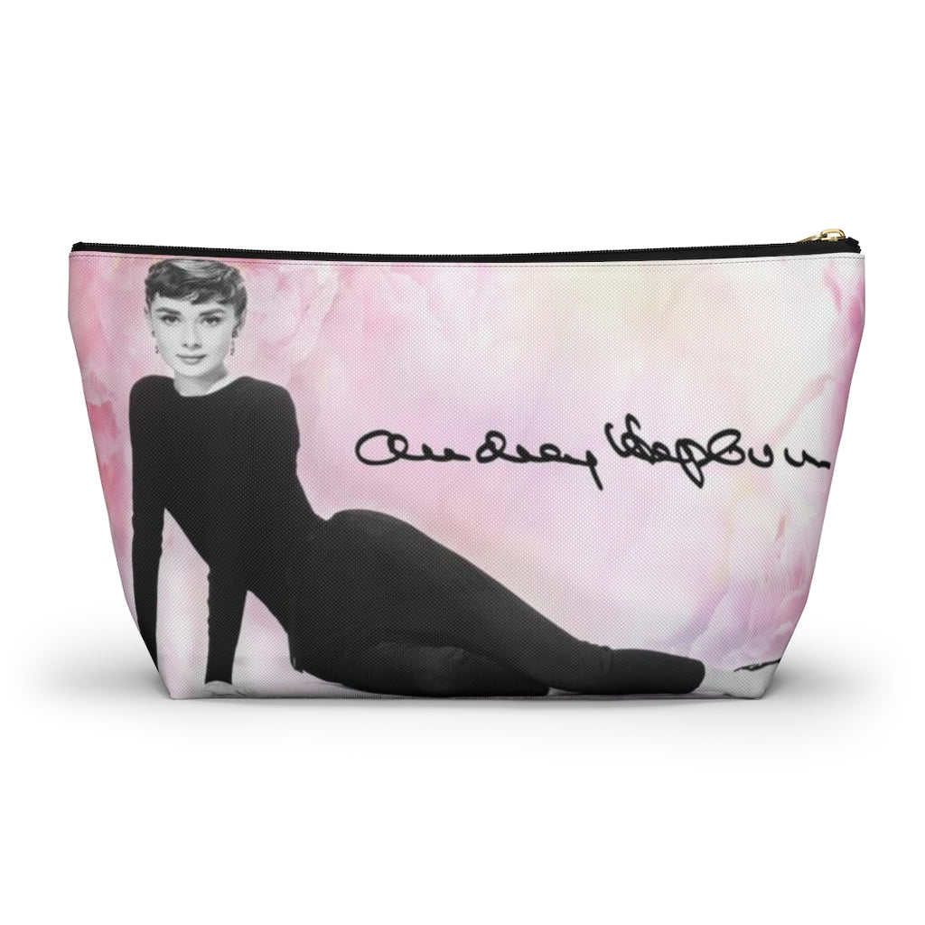 Audrey Hepburn Signature Cosmetic Pouch w T-bottom, Accessory Pouch, Pink