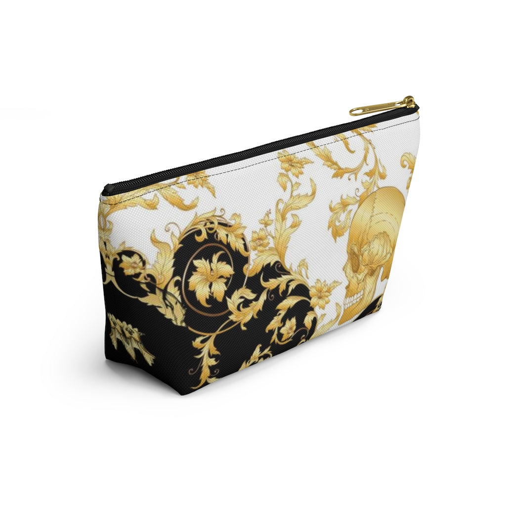 Gilded Skull Cosmetic Pouch w T-bottom, Accessory Pouch