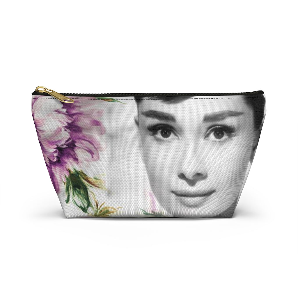 Audrey Flower Cosmetic Pouch w T-bottom, Accessory Pouch, Purple