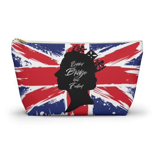 London Bridge has Fallen Cosmetic Pouch w T-bottom, Accessory Pouch, British Flag Queen Elizabeth