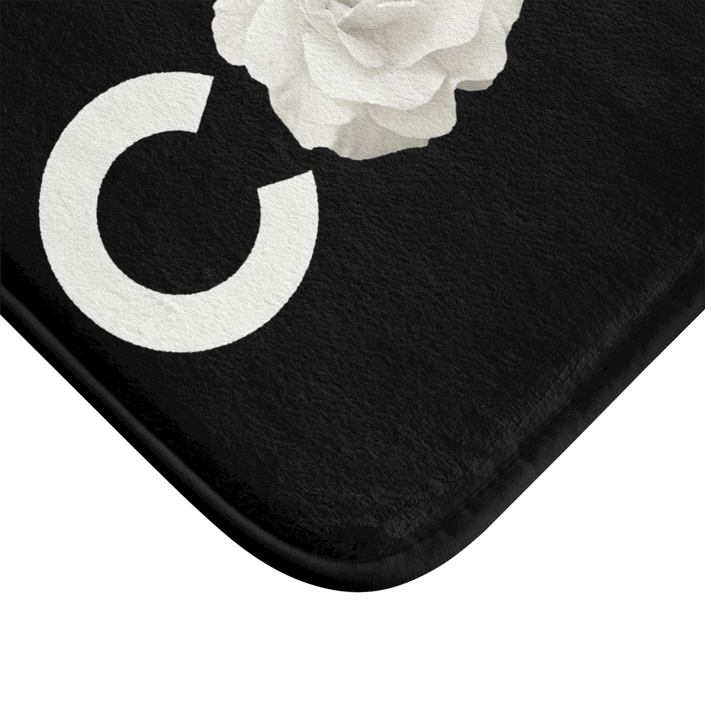 Black COCO Rose Bath Mat - Fashion Floor Mat - Black and Cream Rose Bathroom Shower Mat