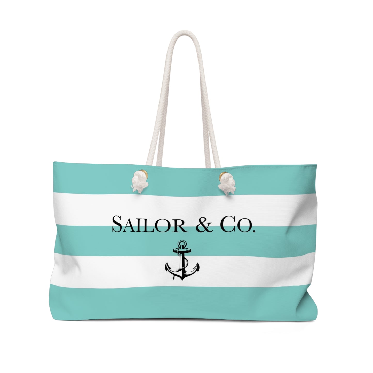 Personalized Robin Egg Blue Stripe Weekend Bag - Sailing Weekender Bag - Your Name & Co. Beach and Town Tote