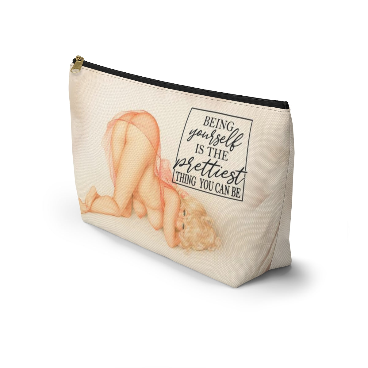 Pinup Girl Cosmetic Pouch w T-bottom, Accessory Pouch - Being Yourself is the Prettiest Thing You Can Be