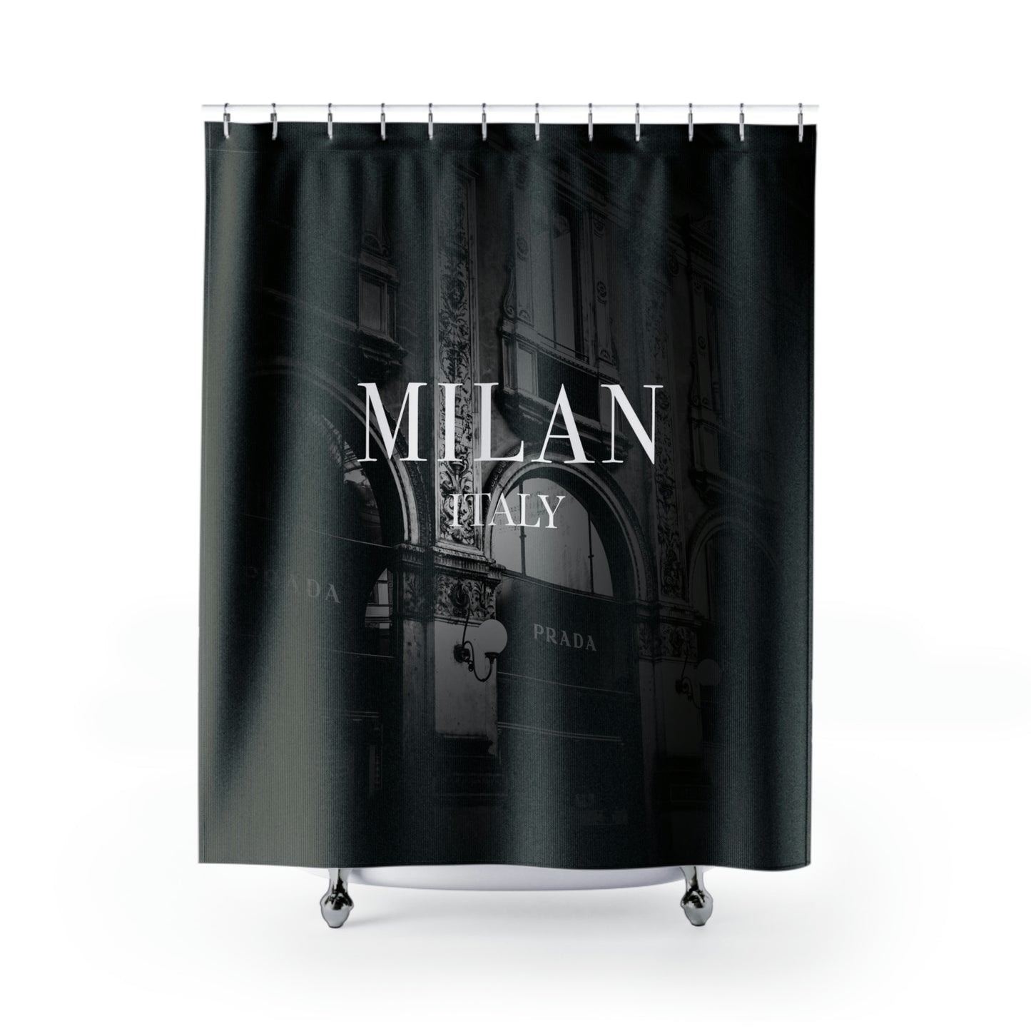 Milan Italy Fashion Shower Curtain - Fashion Capital Shower Curtain - Black and White Photography Designer Bath Curtain