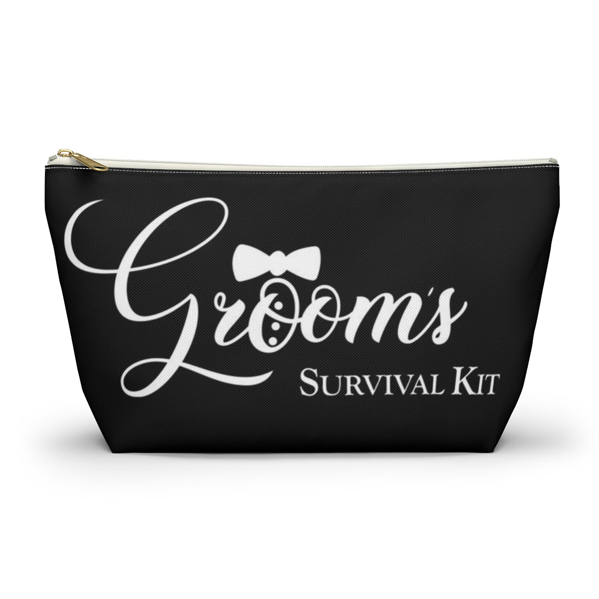 Grooms Survival Kit Cosmetic Pouch w T-bottom, Accessory Pouch, Black and White