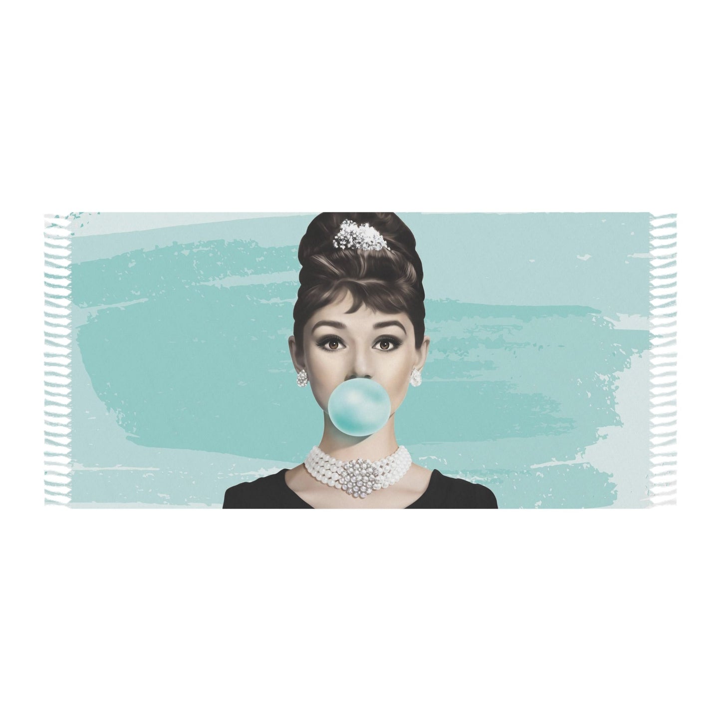 Personalized Audrey Hepburn Bubblegum Wrap, Beach Cloth with Fringe - Paris Blue Audrey Hepburn Bubblegum Towel