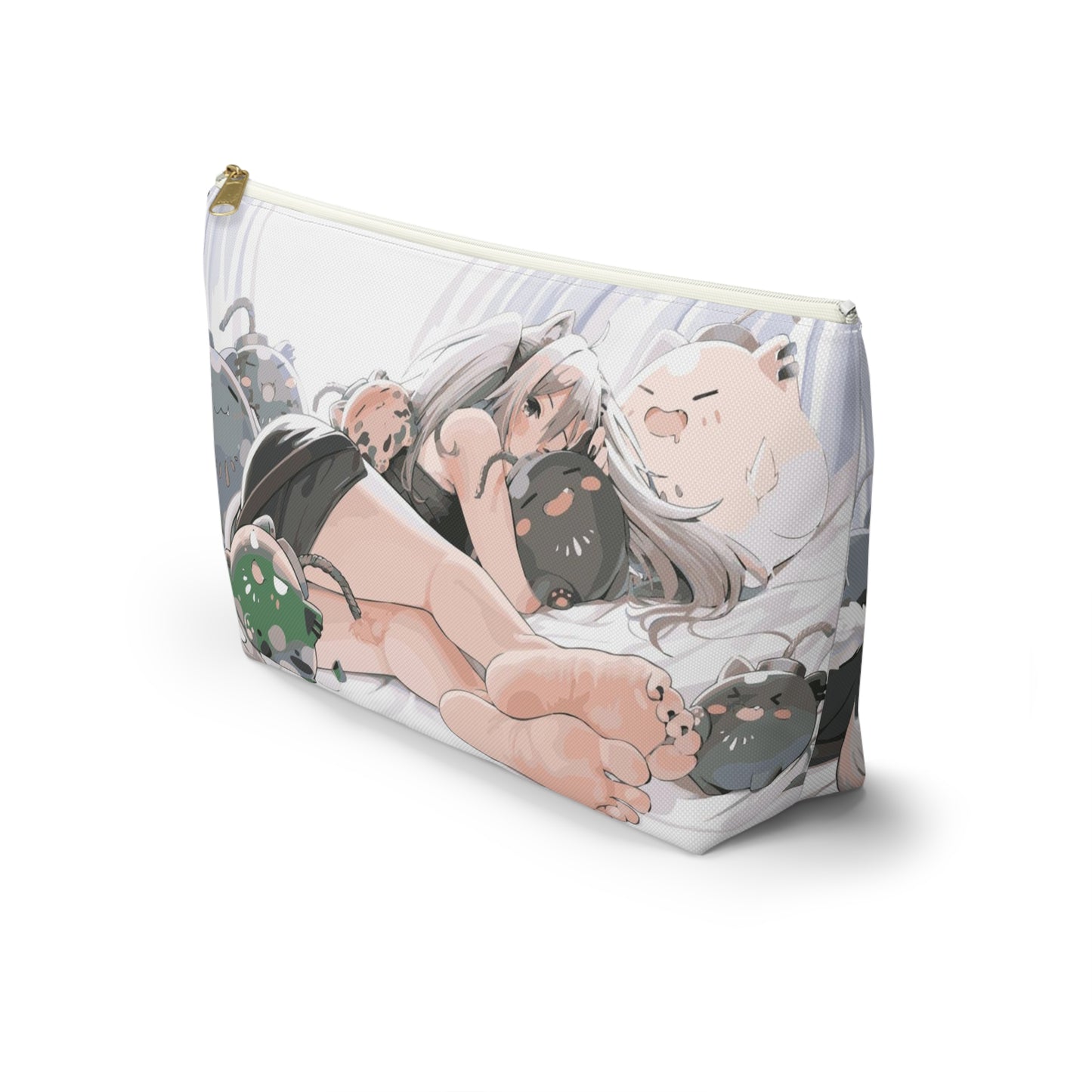 Anime Girl Cosmetic Pouch w T-bottom, Accessory Pouch, Anime Makeup Bag