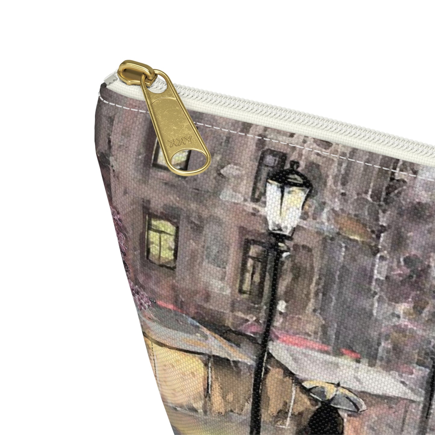 Eiffel Tower Cosmetic Pouch w T-bottom, Accessory Pouch - Pastel Rain in Paris