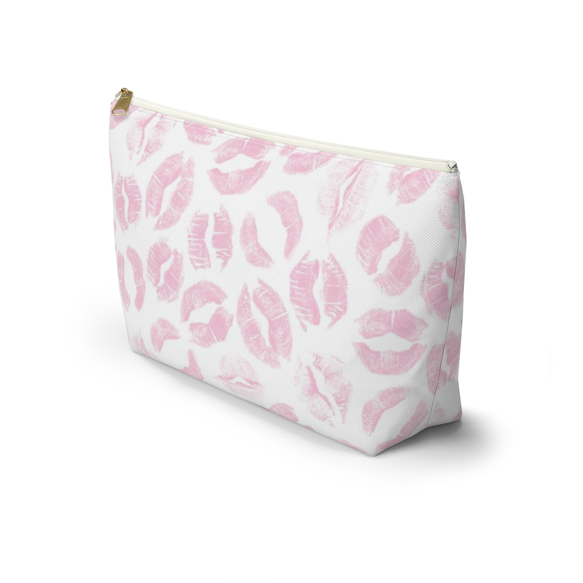 Lip Print Pouch w T-bottom, Accessory Pouch - Pink Kiss