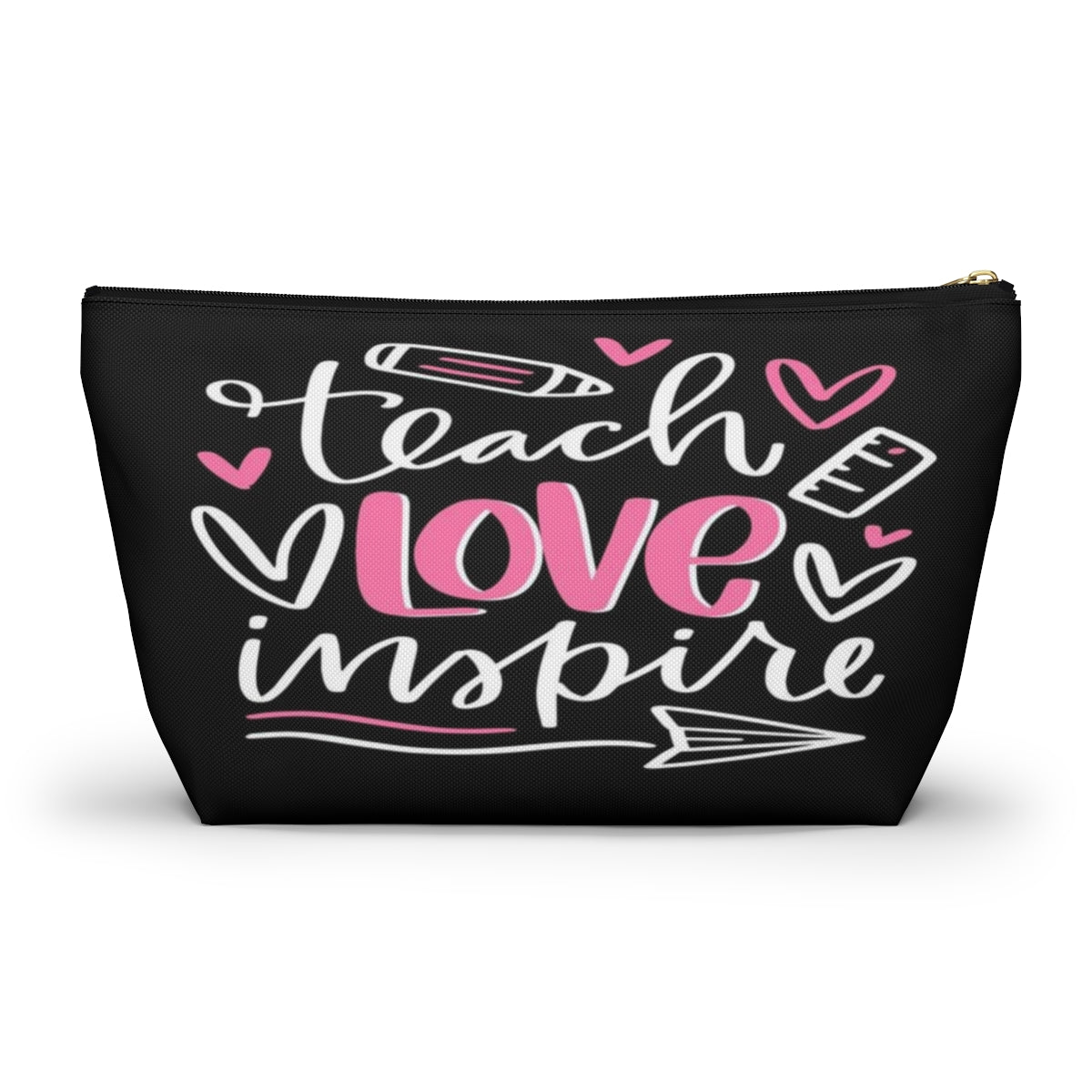 Teach Love Inspire Cosmetic Pouch w T-bottom, Accessory Pouch, Pink