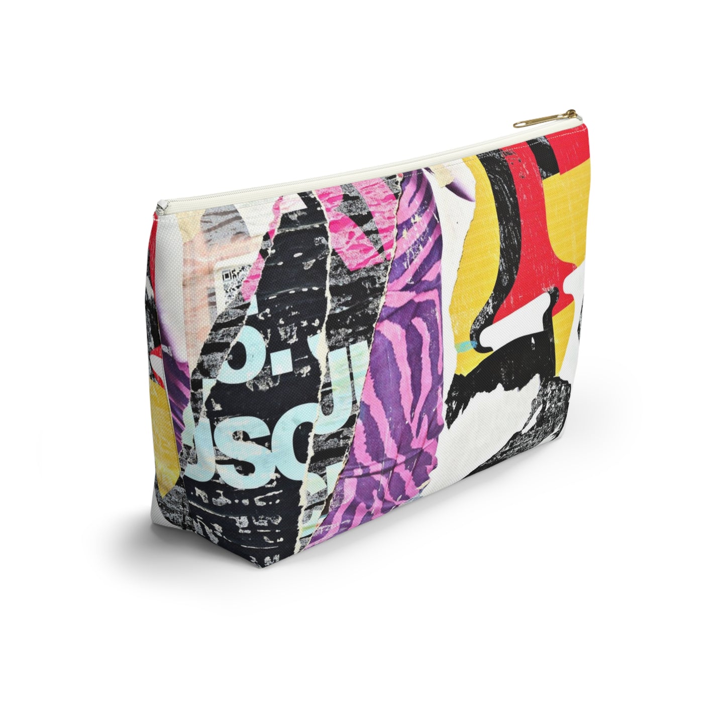 Urban Street Art Cosmetic Pouch w T-bottom, Accessory Pouch - Torn Poster Street Art Makeup Bag - Mixed Media Bag 23