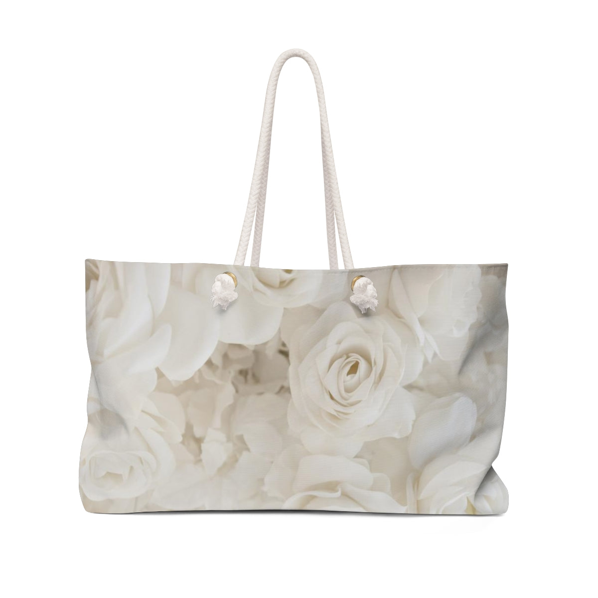 Cream Rose Tote Bag - Weekender Bag, Rope Tote, Off White Roses Leopard Print