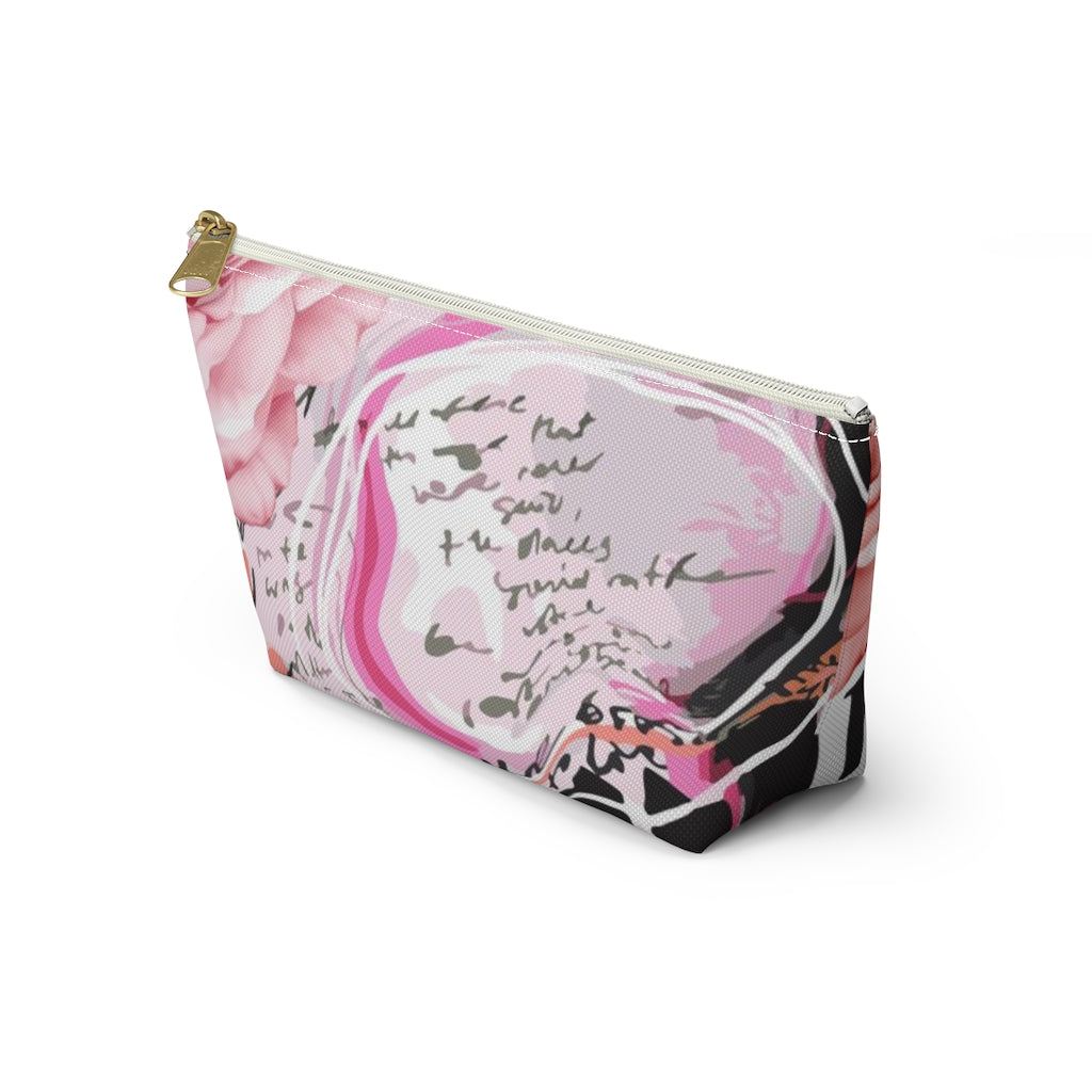 Abstract Rose Cosmetic Pouch w T-bottom, Accessory Pouch, Pink and Orange