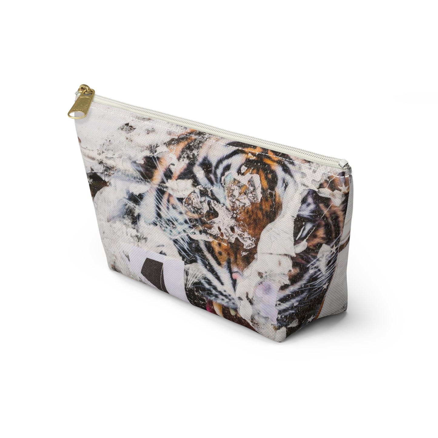 Urban Street Art Cosmetic Pouch w T-bottom, Accessory Pouch - Torn Poster Street Art Makeup Bag - Tiger Bag 4