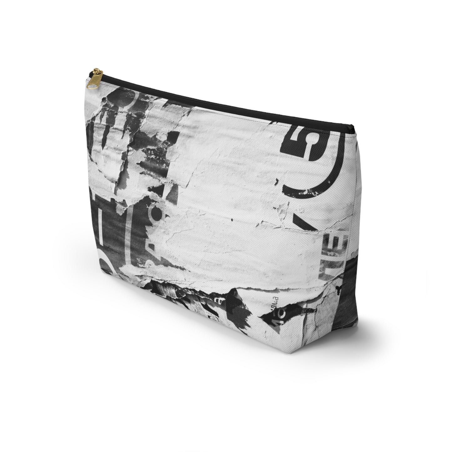 Urban Street Art Cosmetic Pouch w T-bottom, Accessory Pouch - Torn Poster Street Art Makeup Bag - Black and White Five Bag 22