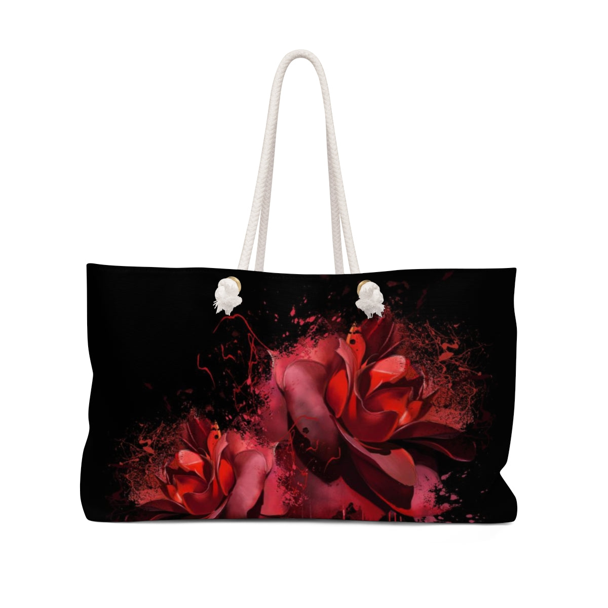 Painted Roses Tote Bag - Weekender Bag, Rope Tote, Red Roses