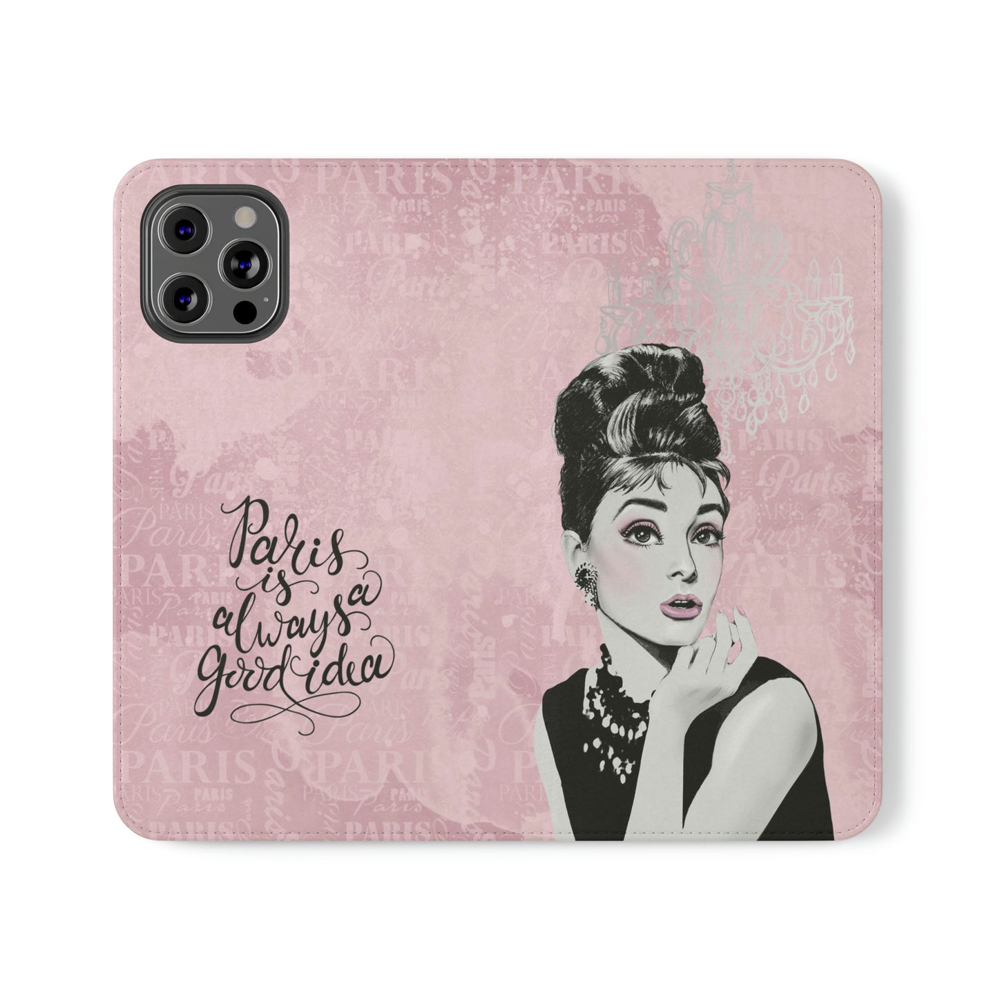 Audrey Hepburn Phone Case, Pink Paris Folio Phone Case, Paris is Always a Good Idea Smart Phone Folding Case