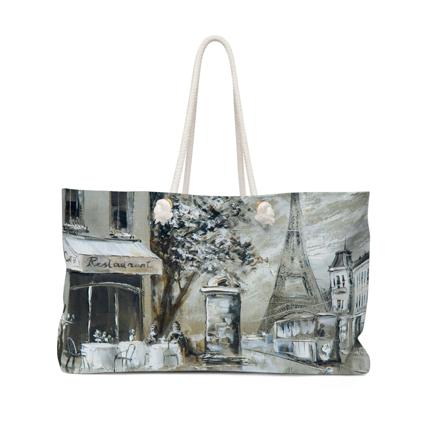 Eiffel Tower Tote Bag - Weekender Bag, Rope Tote - Sepia Cafe in Paris