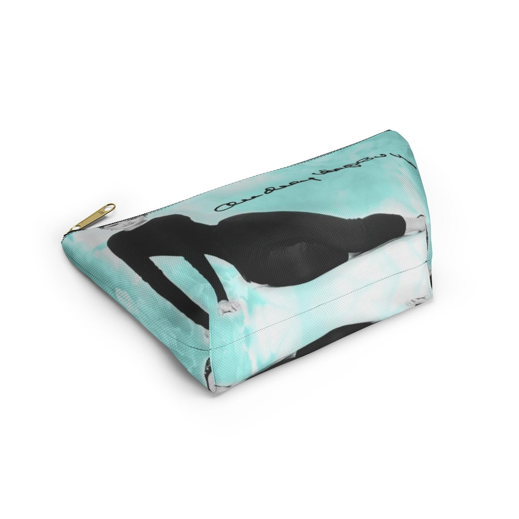 Audrey Hepburn Signature Cosmetic Pouch w T-bottom, Accessory Pouch, Blue Green