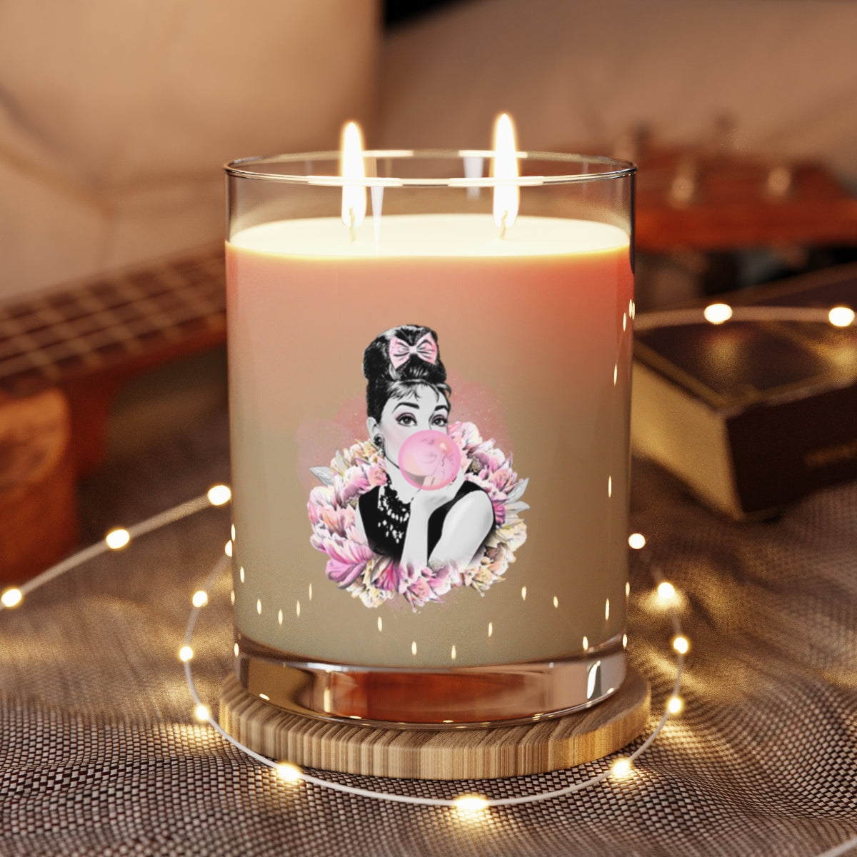 Personalized Audrey Hepburn Scented Candle - Full Glass, 11oz - Bubblegum