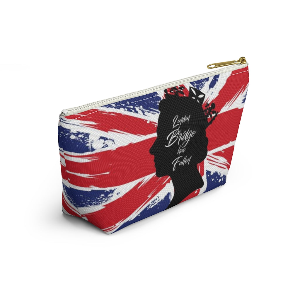 London Bridge has Fallen Cosmetic Pouch w T-bottom, Accessory Pouch, British Flag Queen Elizabeth