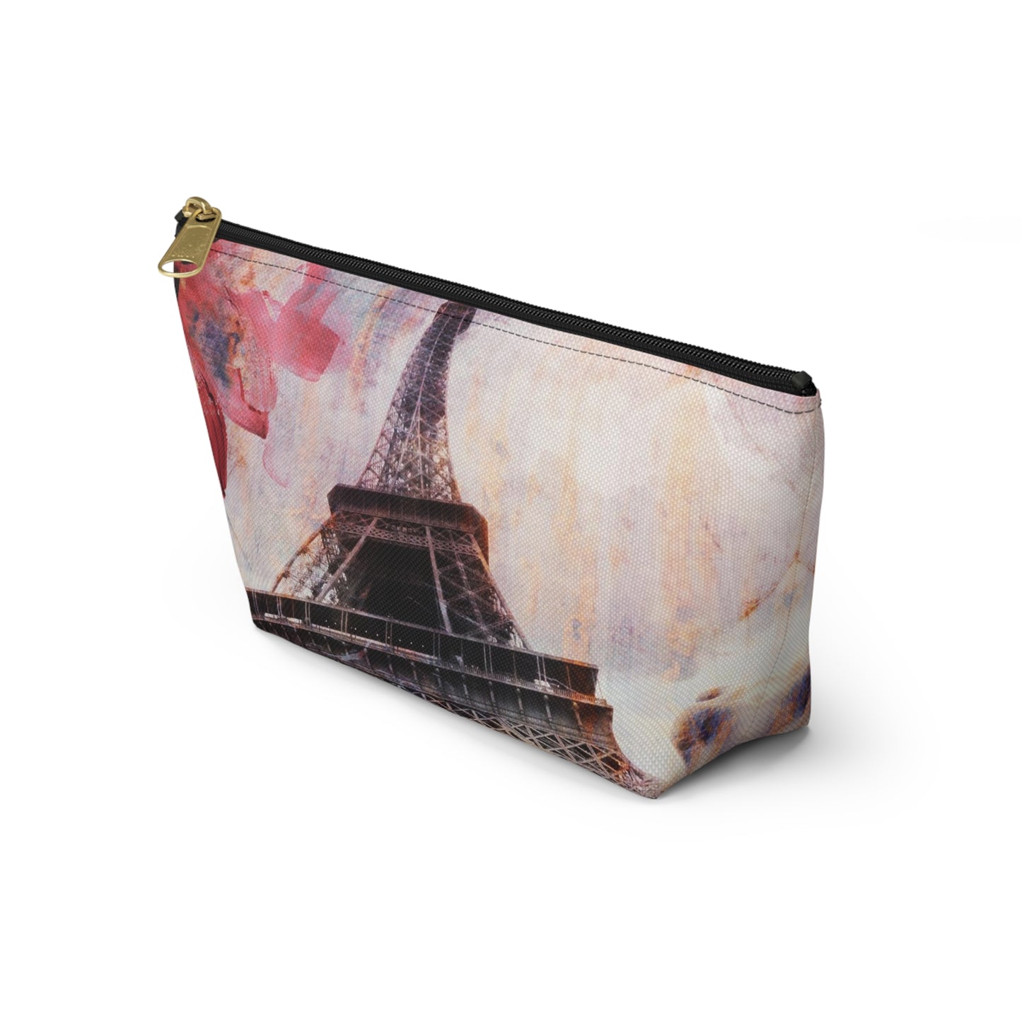 Eiffel Tower Cosmetic Pouch w T-bottom, Accessory Pouch - Paris Abstract Flower