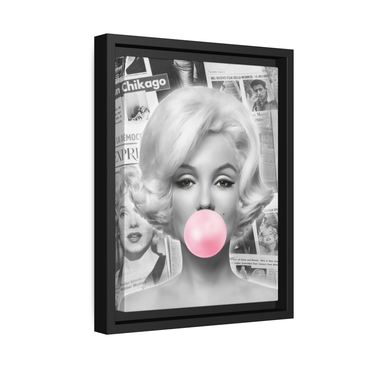 Marilyn Monroe Wall Canvas, Matte Canvas, Black Frame - International News Marilyn Bubblegum