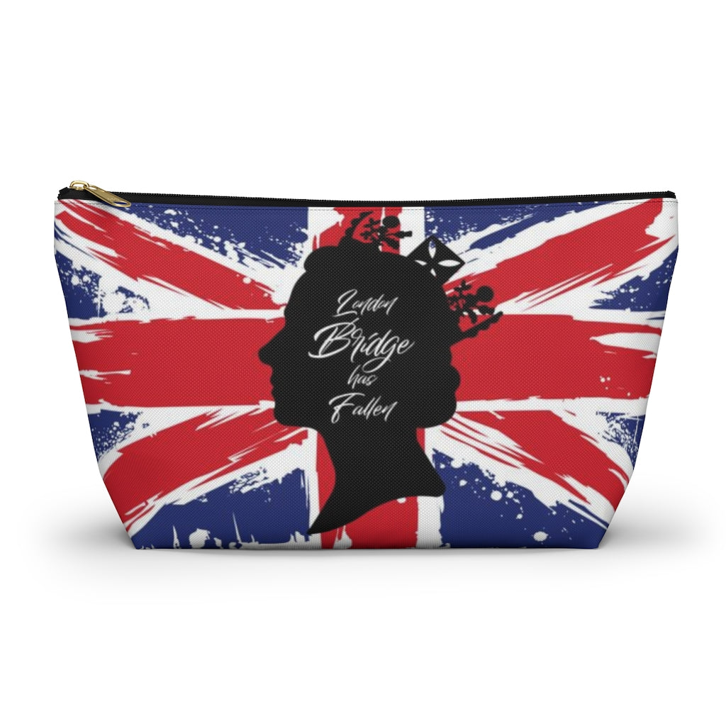 London Bridge has Fallen Cosmetic Pouch w T-bottom, Accessory Pouch, British Flag Queen Elizabeth