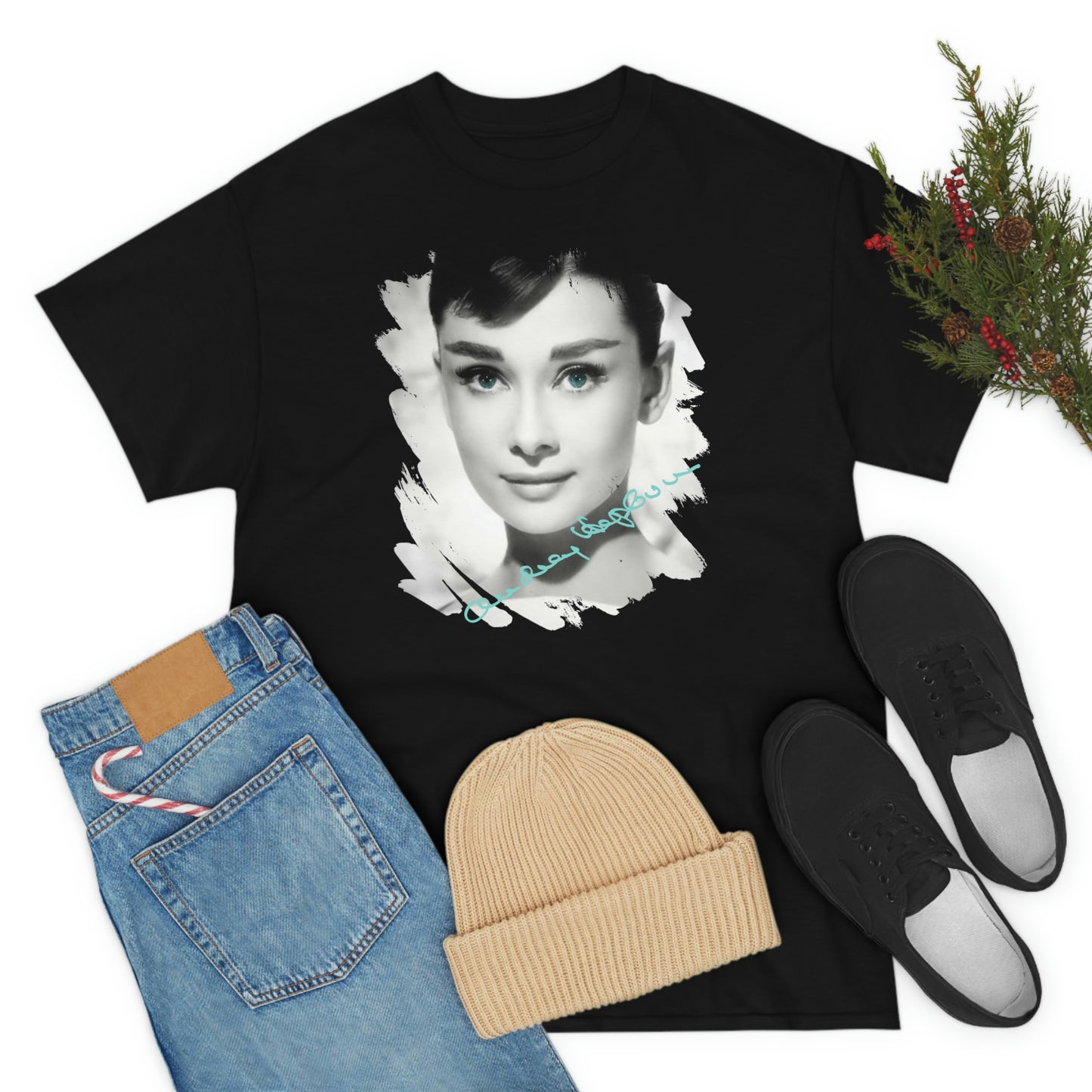 Black Audrey Hepburn Tee Shirt - Blue Eyes