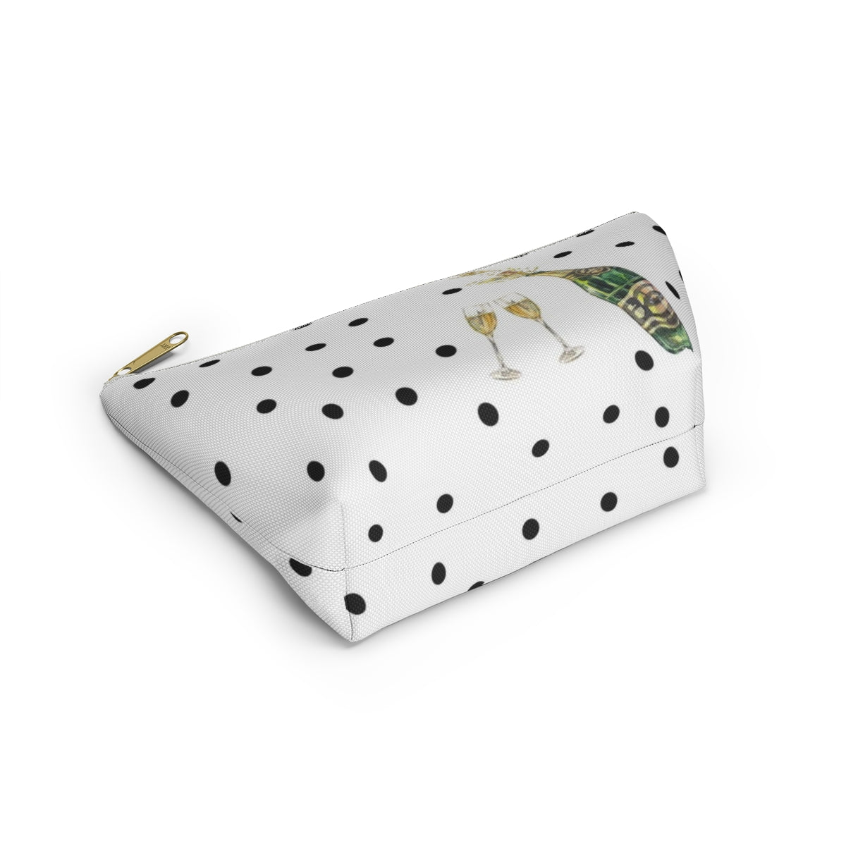 Personalized Champaign Cosmetic Pouch w T-bottom, Accessory Pouch, Celebration Polka Dot