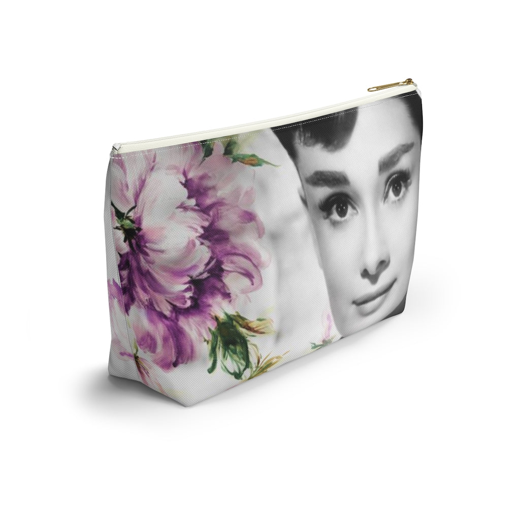 Audrey Flower Cosmetic Pouch w T-bottom, Accessory Pouch, Purple