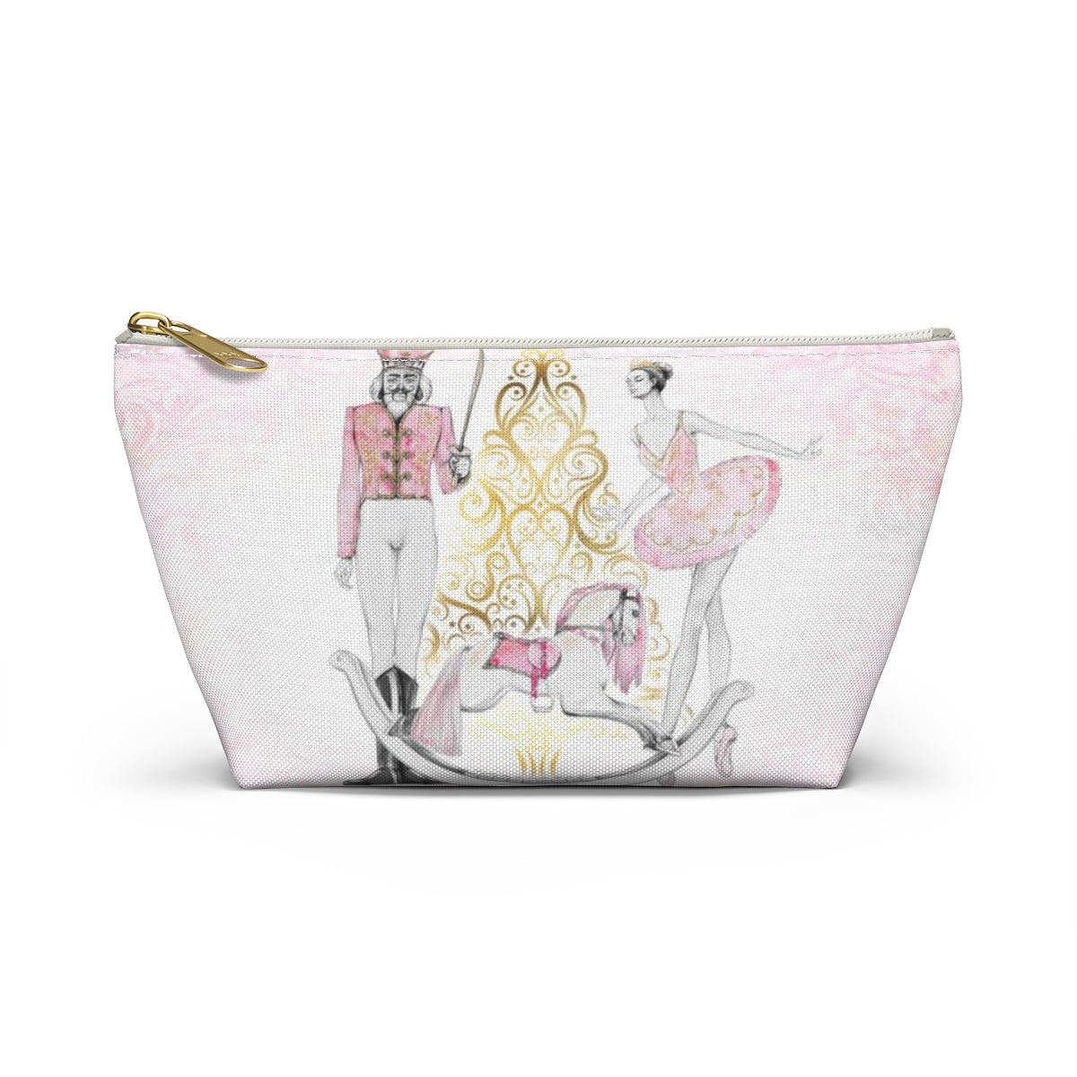 Personalized Nutcracker Ballet Cosmetic Pouch w T-bottom, Accessory Pouch, Pink and Gold