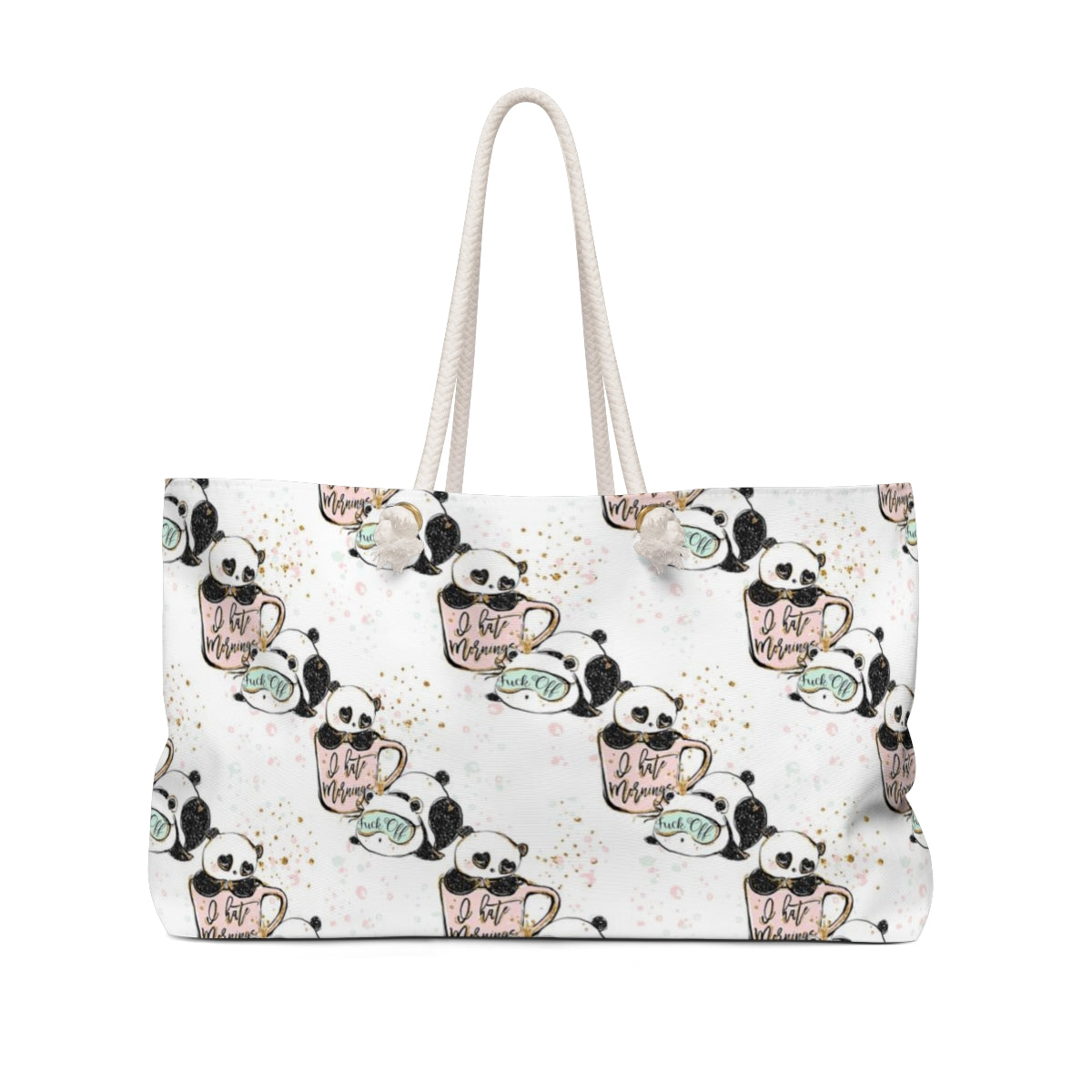 ADULT Not a Morning Panda Tote Bag - Weekender Bag, Rope Tote