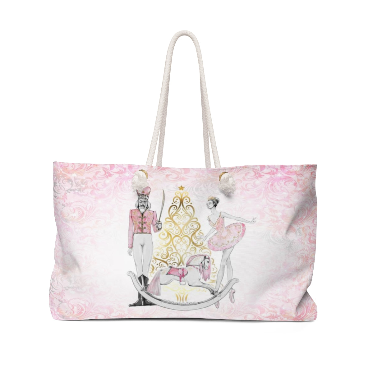 Personalized Nutcracker Ballet Tote Bag - Weekender Bag, Rope Tote, Pink and Gold