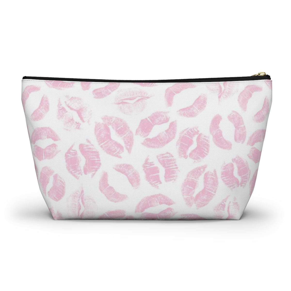 Lip Print Pouch w T-bottom, Accessory Pouch - Pink Kiss