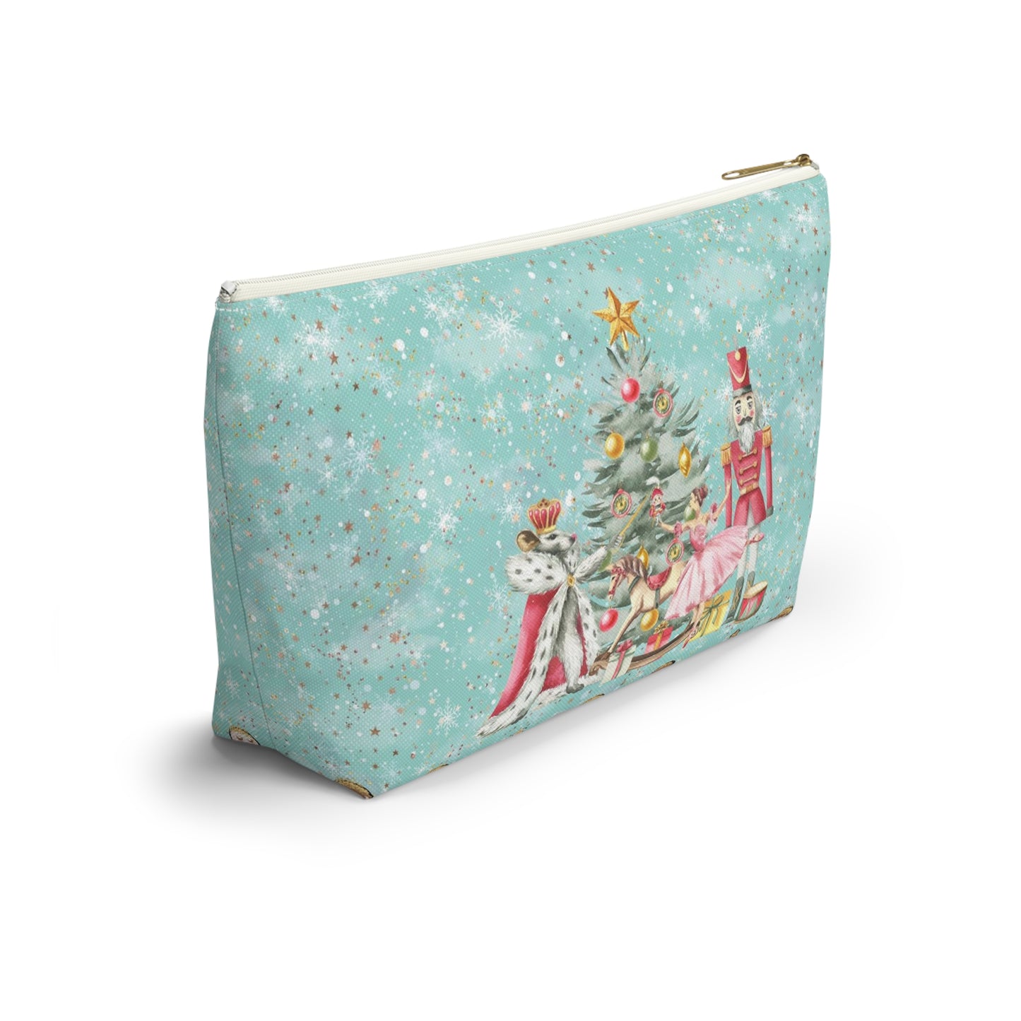 Nutcracker Gingerbread Cosmetic Pouch w T-bottom, Accessory Pouch - Blue Green Snowflake Nutcracker Ballet Makeup Bag