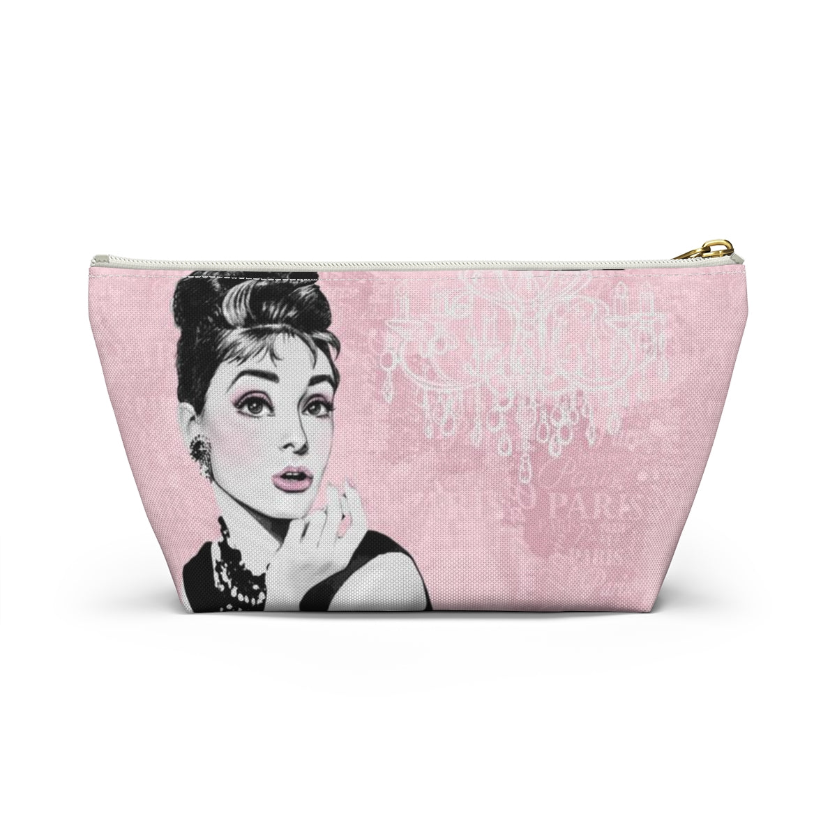 Audrey Hepburn Pouch w T-bottom, Accessory Pouch - Pink Paris is Always a Good Idea Chandelier Bag