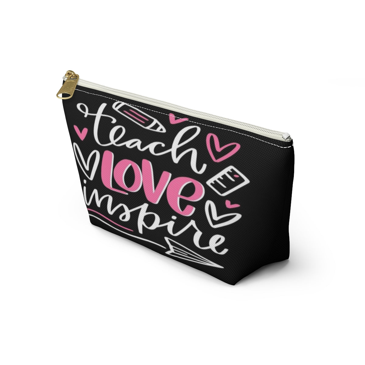 Teach Love Inspire Cosmetic Pouch w T-bottom, Accessory Pouch, Pink